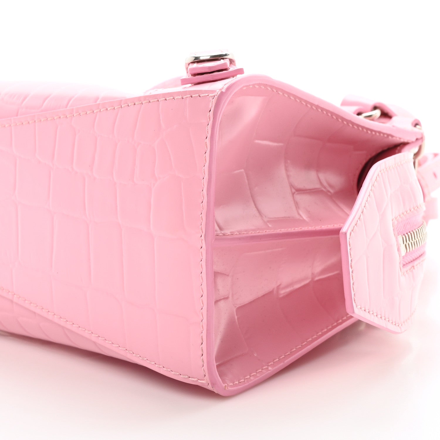 Balenciaga Semi Shiny Calfskin Crocodile Embossed Neo Classic Silver Hardware Mini City Pink 11 of 11