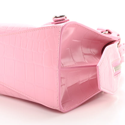 Balenciaga Semi Shiny Calfskin Crocodile Embossed Neo Classic Silver Hardware Mini City Pink 11 of 11