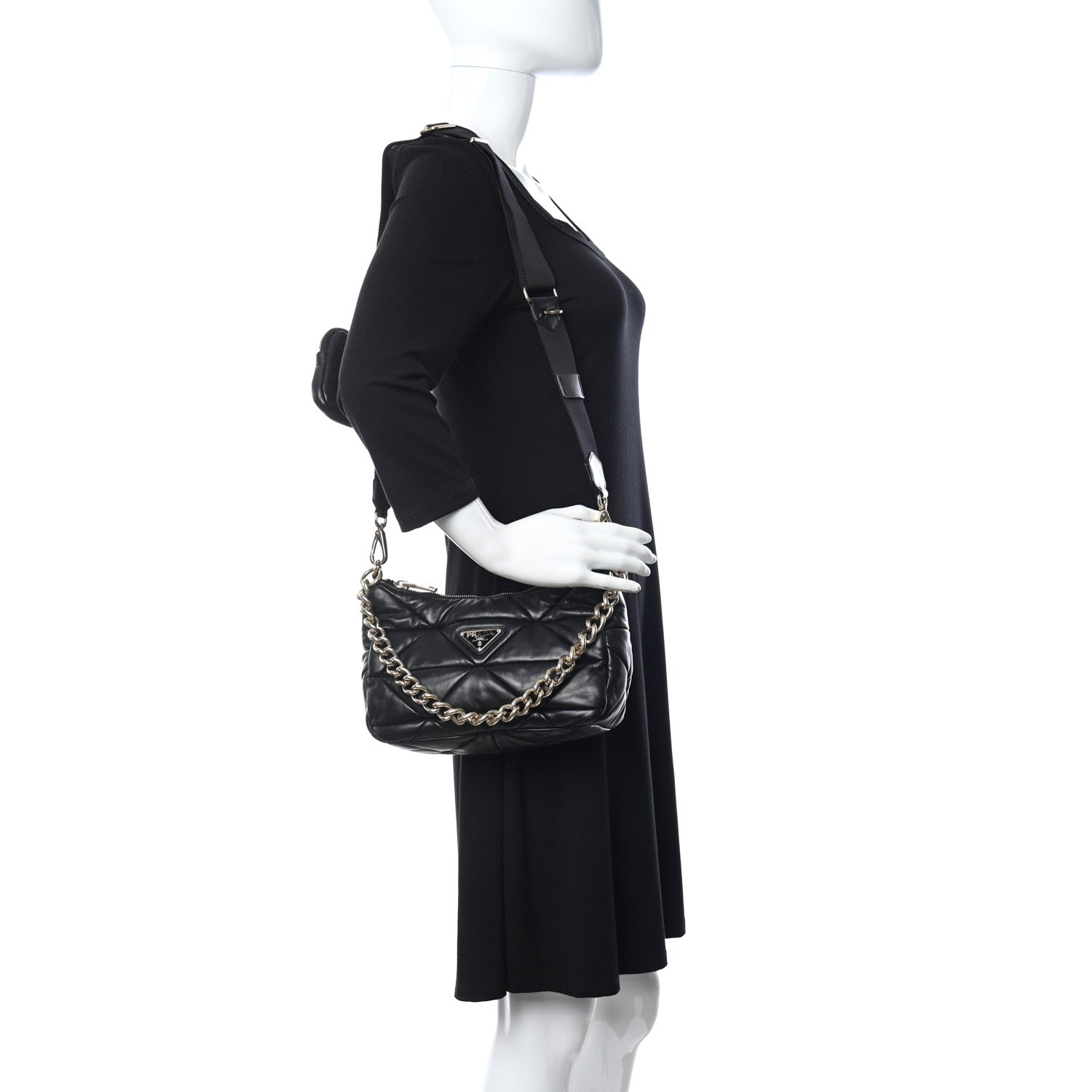 Prada Nappa Re-Nylon Triangle Quilted Patchwork System Shoulder Bag Black 2 of 12