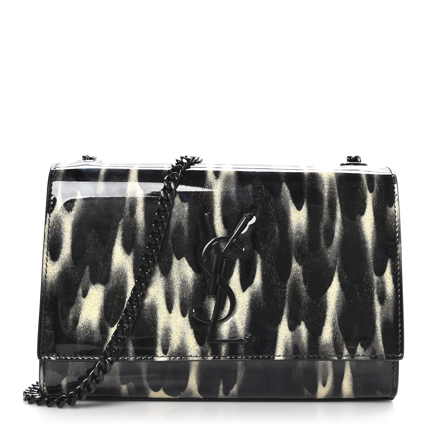 Patent Small Monogram Kate Satchel Black Ivory Gold