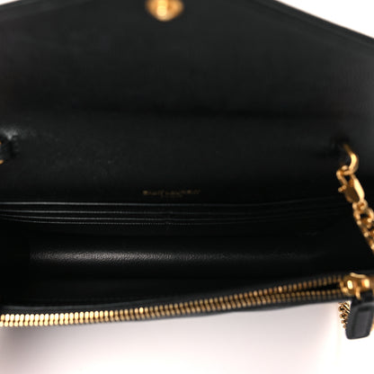 Saint Laurent Grain De Poudre Matelasse Chevron Monogram Envelope Chain Wallet Black 5 of 9