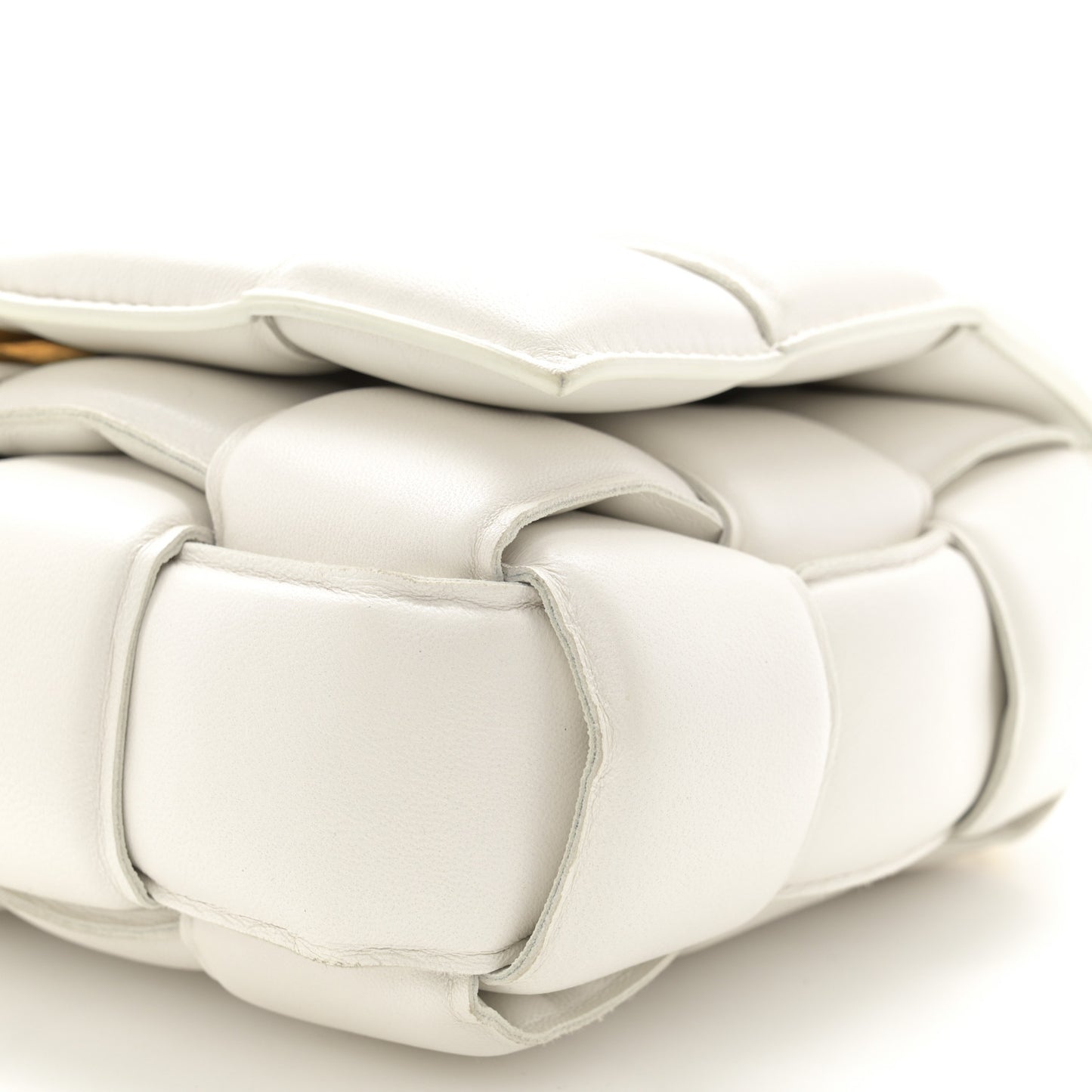 Lambskin Maxi Intreccio Padded Chain Cassette Crossbody Bag White