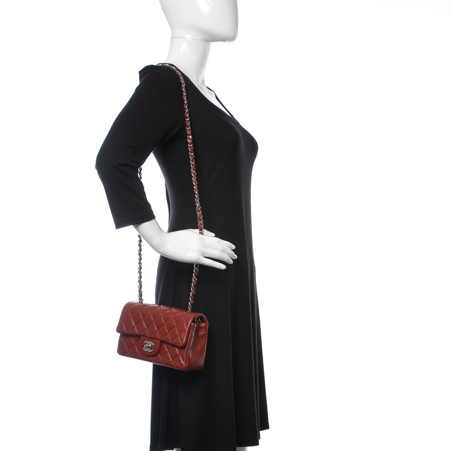 Caviar Quilted Mini Rectangular Flap Rouge Fonce
