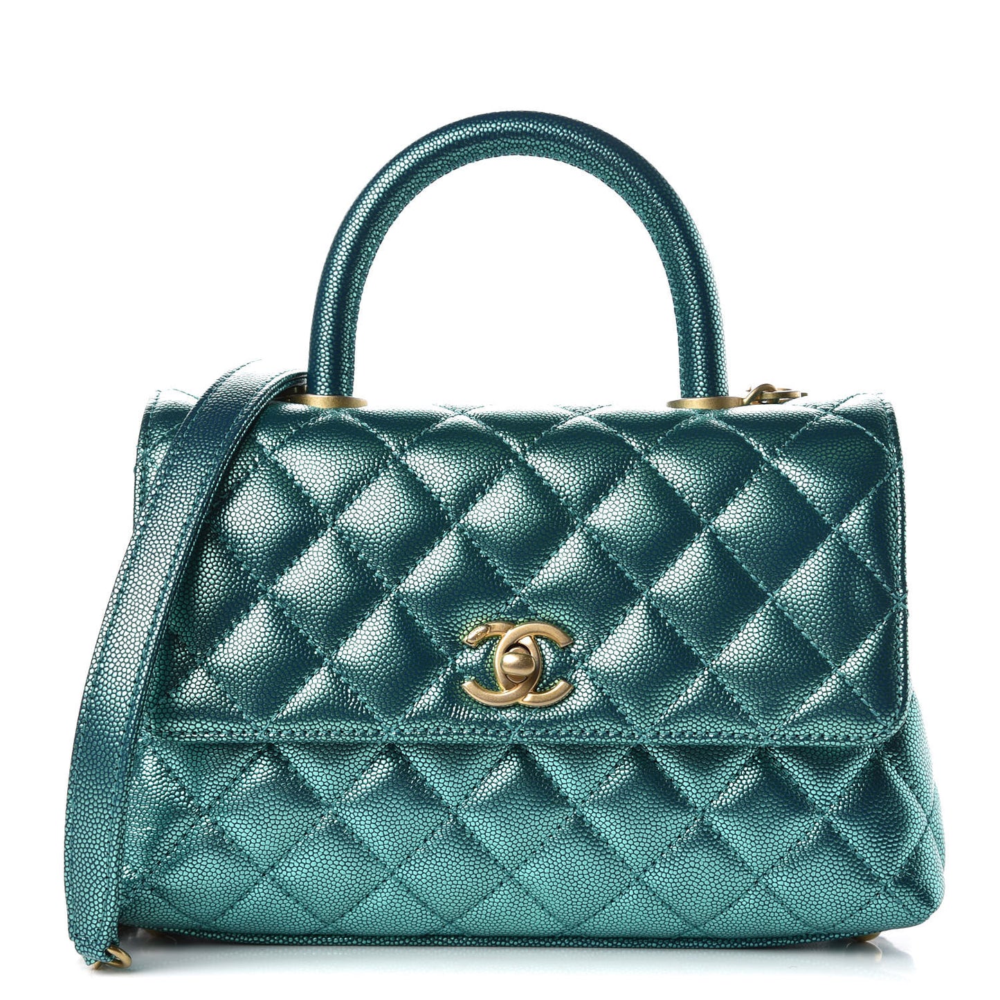 Metallic Caviar Quilted Mini Coco Handle Flap Blue