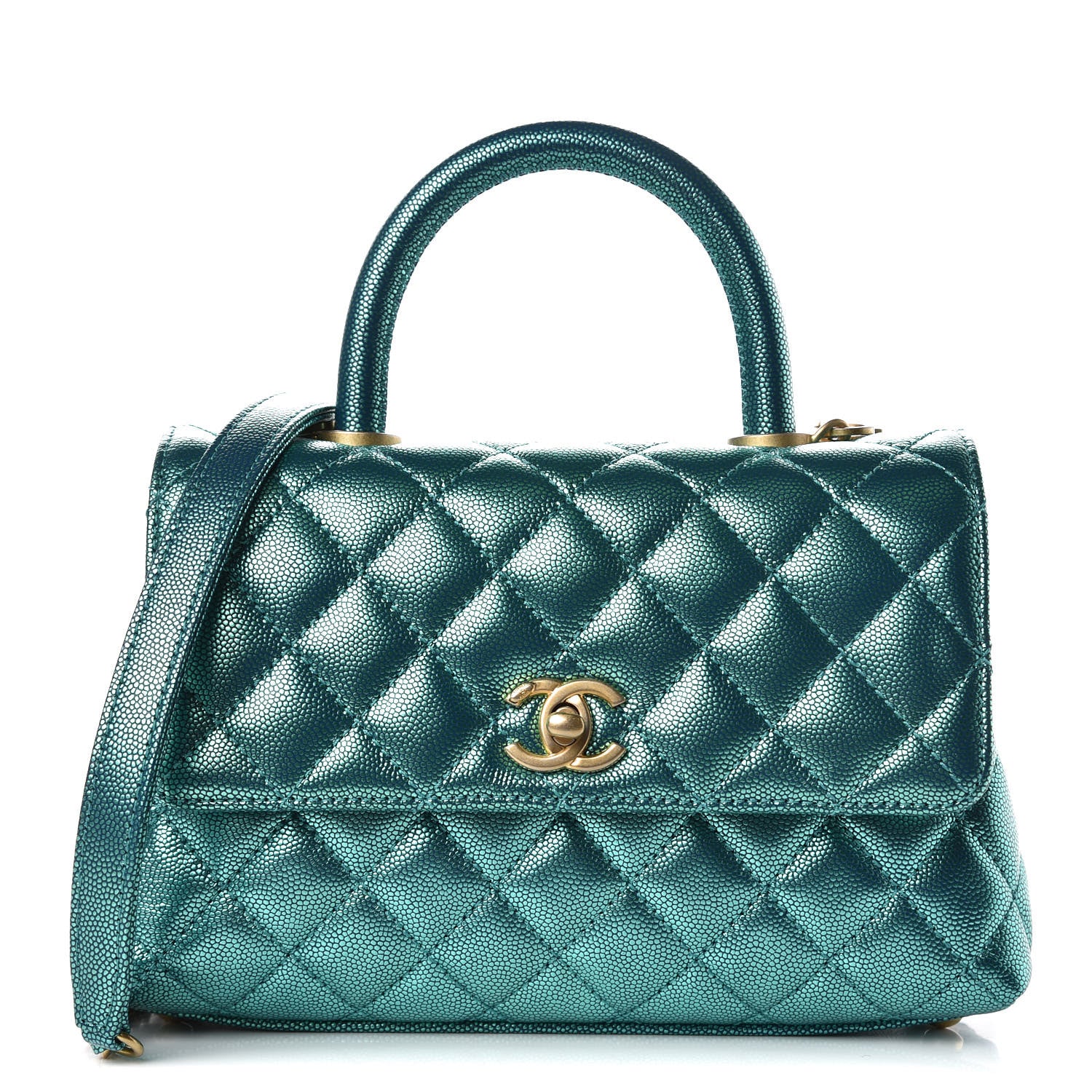 Chanel Metallic Caviar Quilted Mini Coco Handle Flap Blue 1 of 9