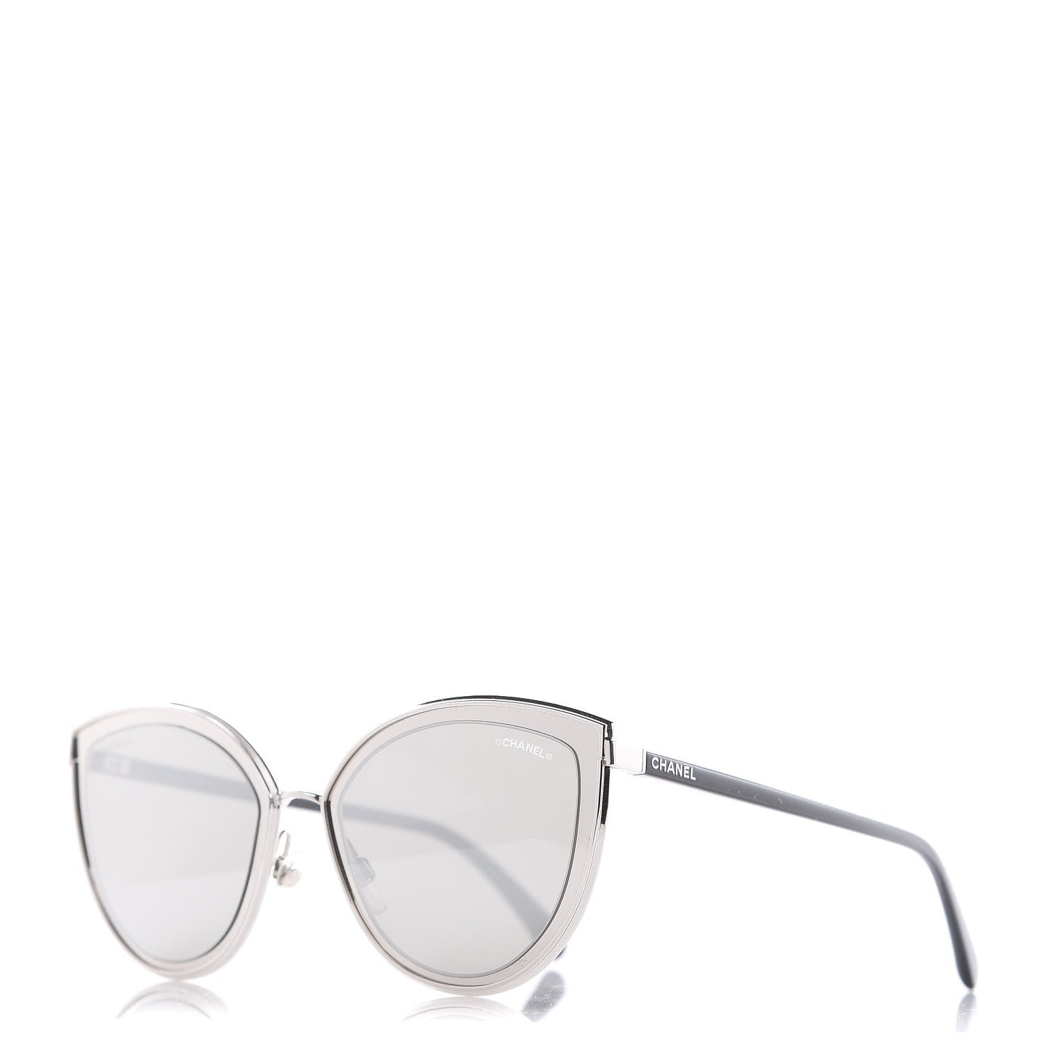 Chanel Metal Cat Eye Sunglasses 4222 Silver Black 1 of 8