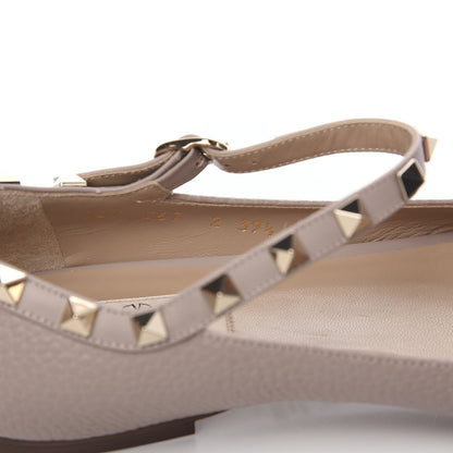 Valentino Garavani Pebbled Calfskin Rockstud Ankle Strap Ballerina Flats 39.5 Poudre 6 of 8