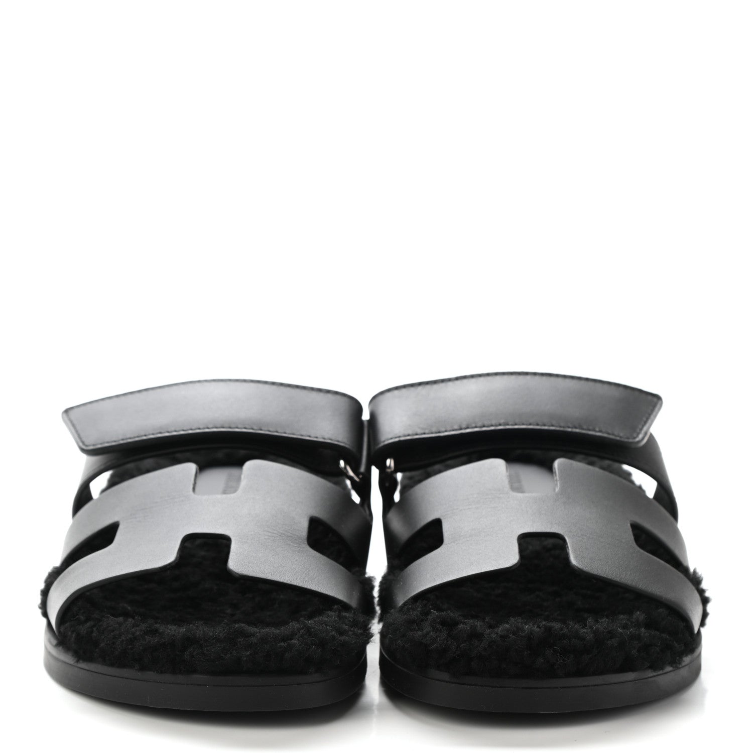 Hermes Calfskin Woolskin Womens Chypre Sandals 37 Black 2 of 9