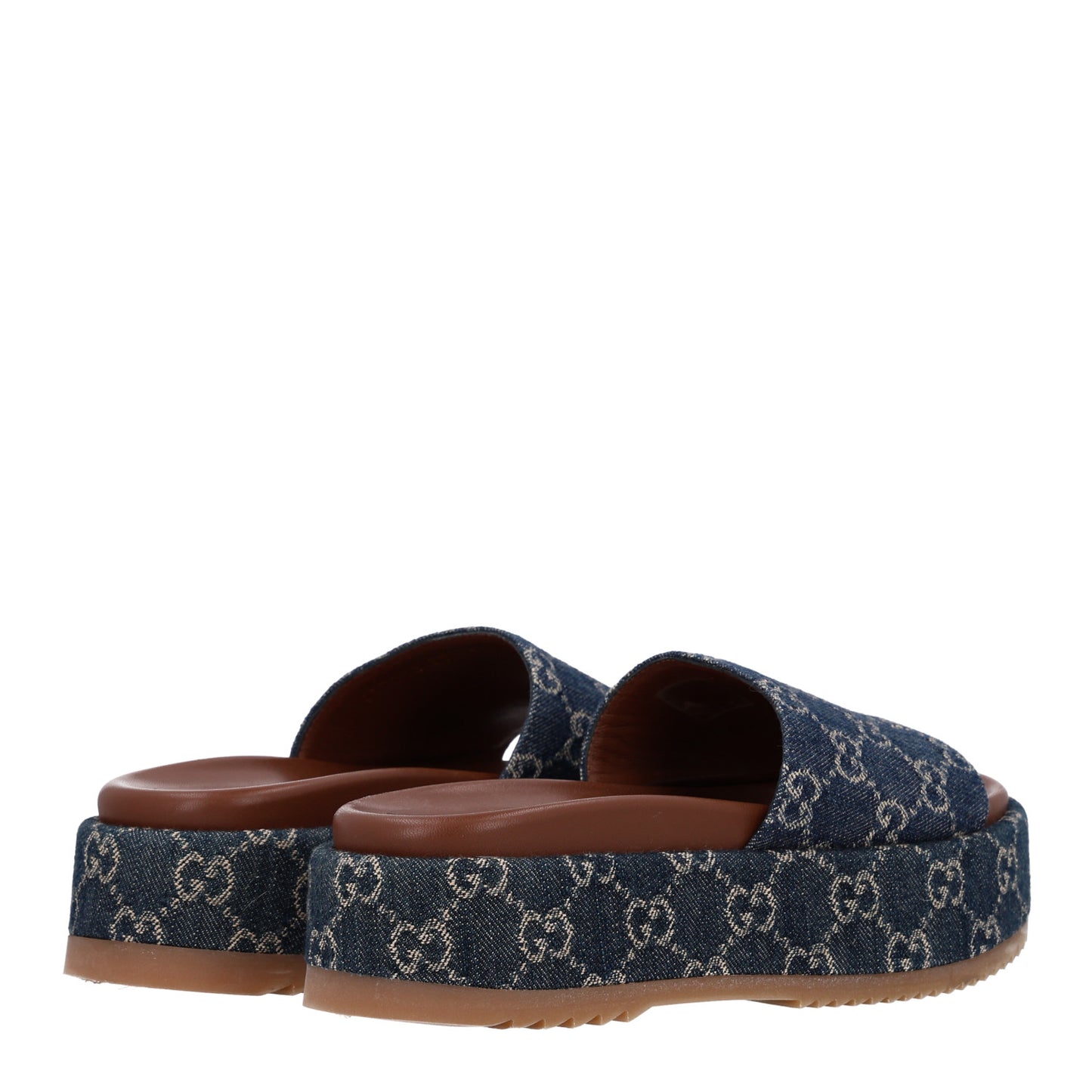 New Denim GG Monogram Angelina Platform 55mm Slide Sandals 37 Blue Tea