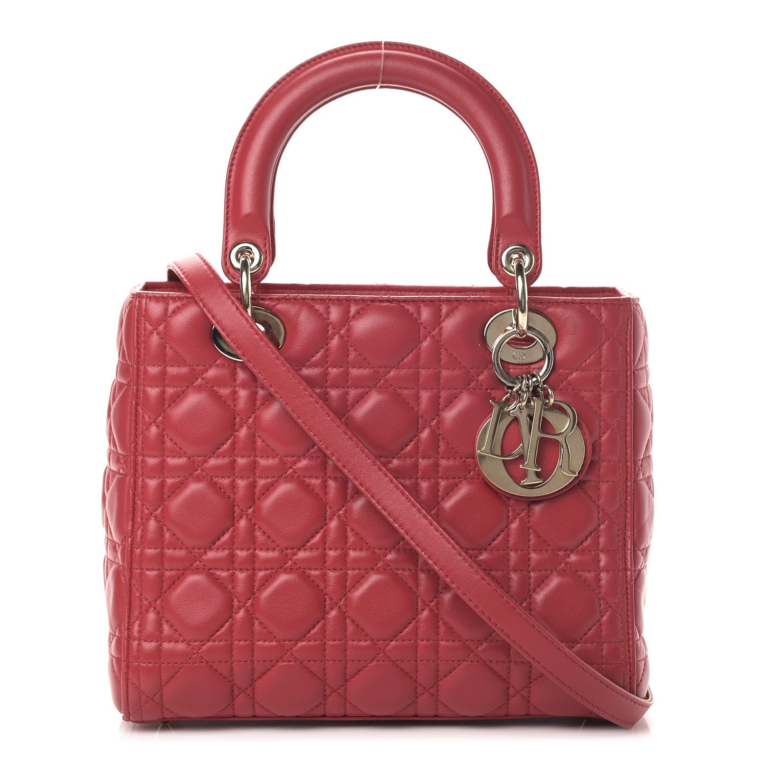Christian Dior Lambskin Cannage Medium Lady Dior Red 1 of 12