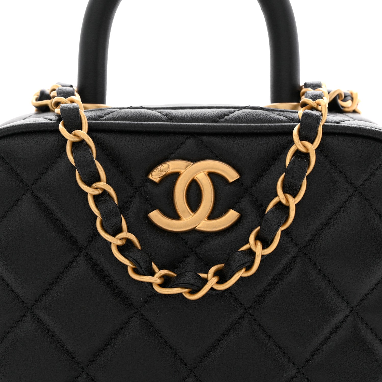 Chanel Lambskin Quilted Top Handle Mini Bowling Bag Black 8 of 10