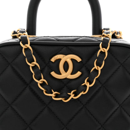 Chanel Lambskin Quilted Top Handle Mini Bowling Bag Black 8 of 10