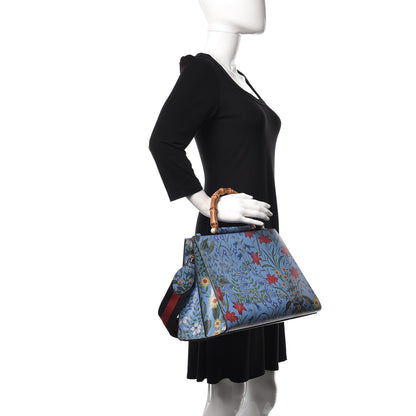Gucci Calfskin Bamboo Web New Flora Medium Nymphaea Top Handle Bag Azure 2 of 12