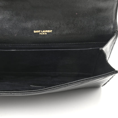 Saint Laurent Grain De Poudre Matelasse Chevron Monogram Envelope Clutch Black 5 of 10