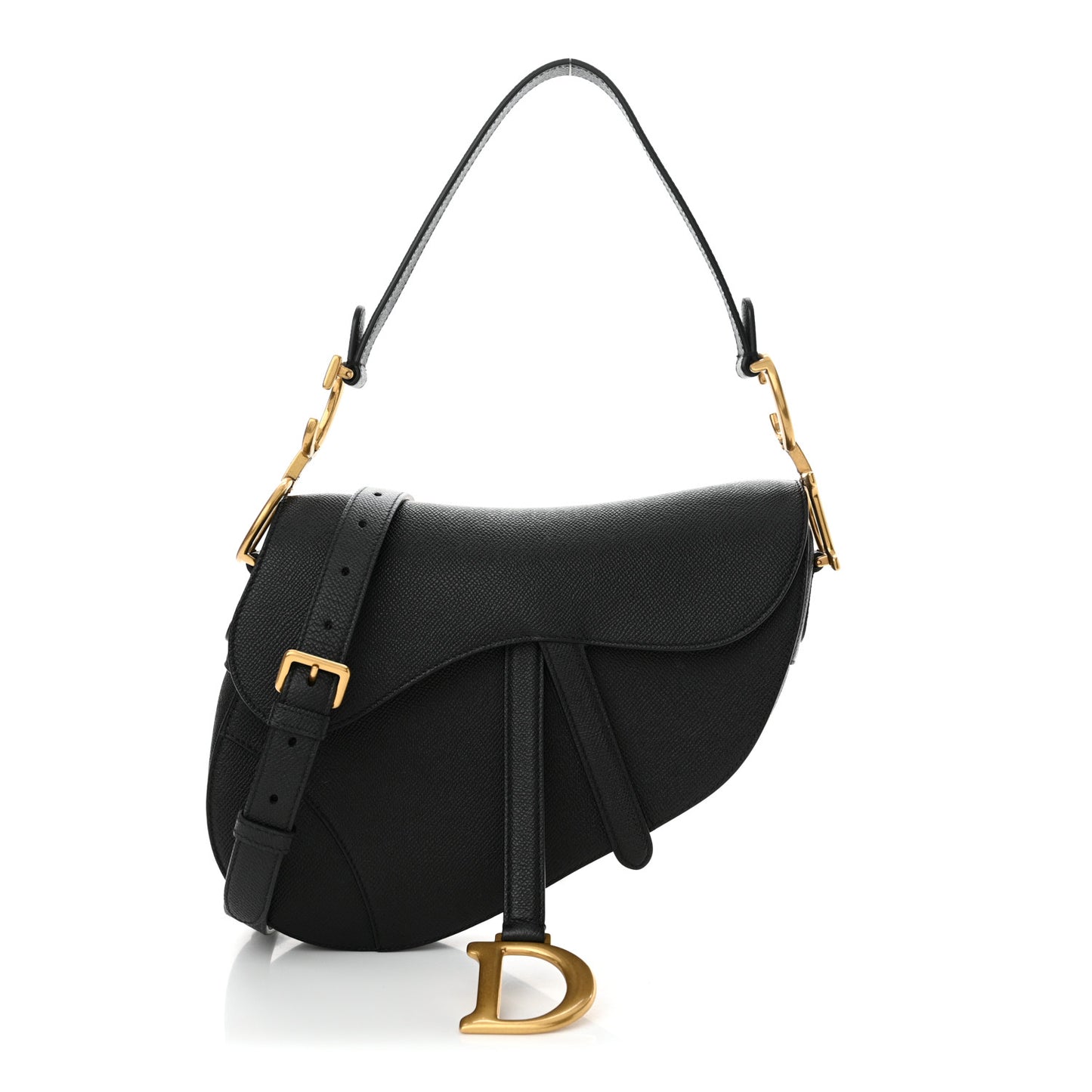 Grained Calfskin Saddle Bag With Strap Black