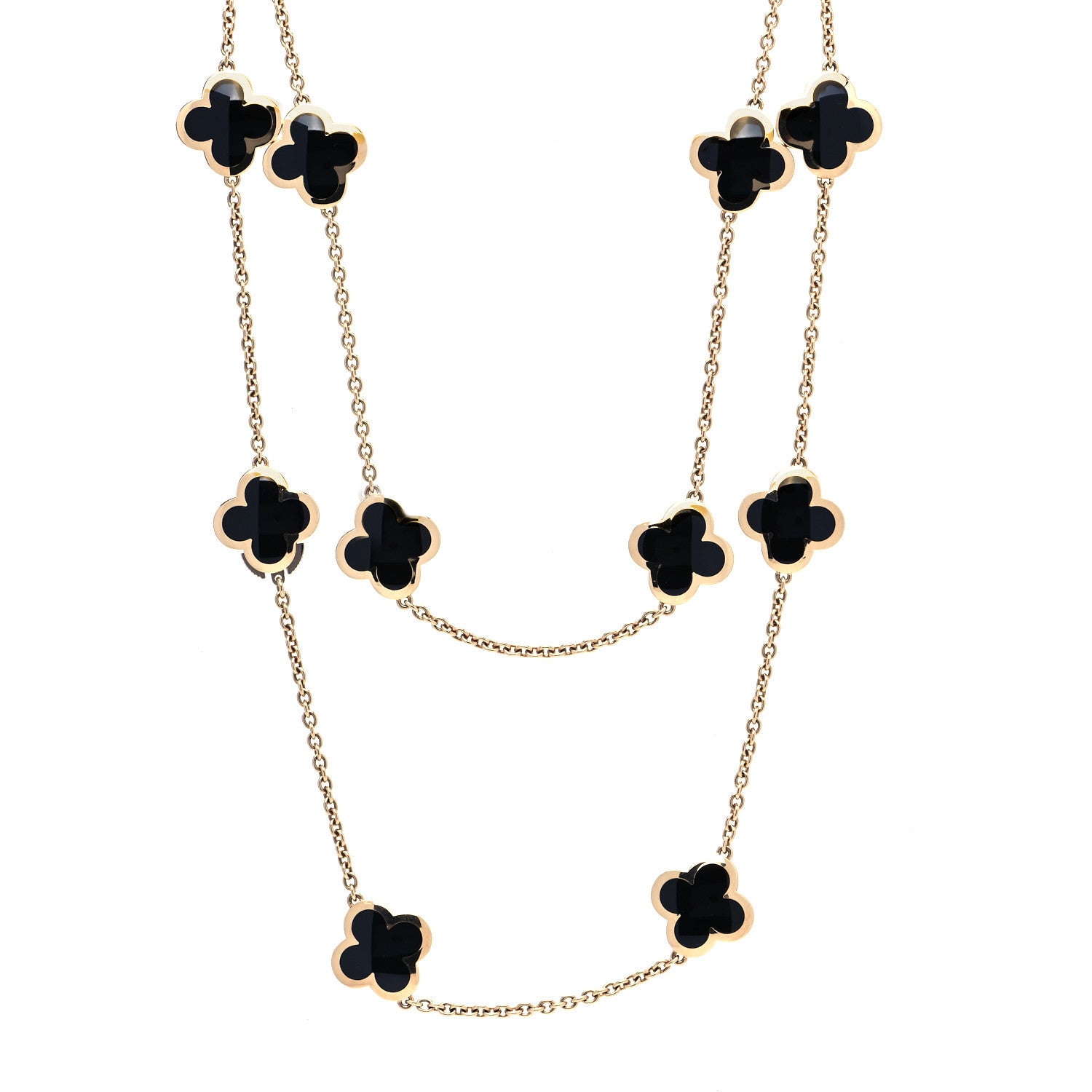 Van Cleef & Arpels 18K Yellow Gold Black Onyx Pure 14 Motifs Alhambra Necklace 1 of 8