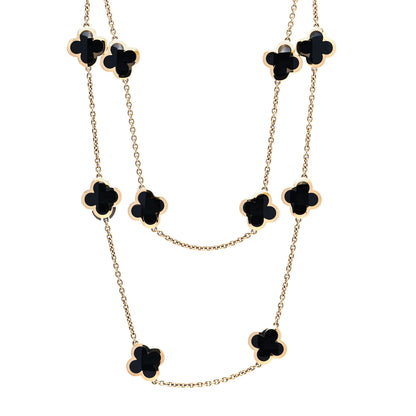 Van Cleef & Arpels 18K Yellow Gold Black Onyx Pure 14 Motifs Alhambra Necklace 1 of 8