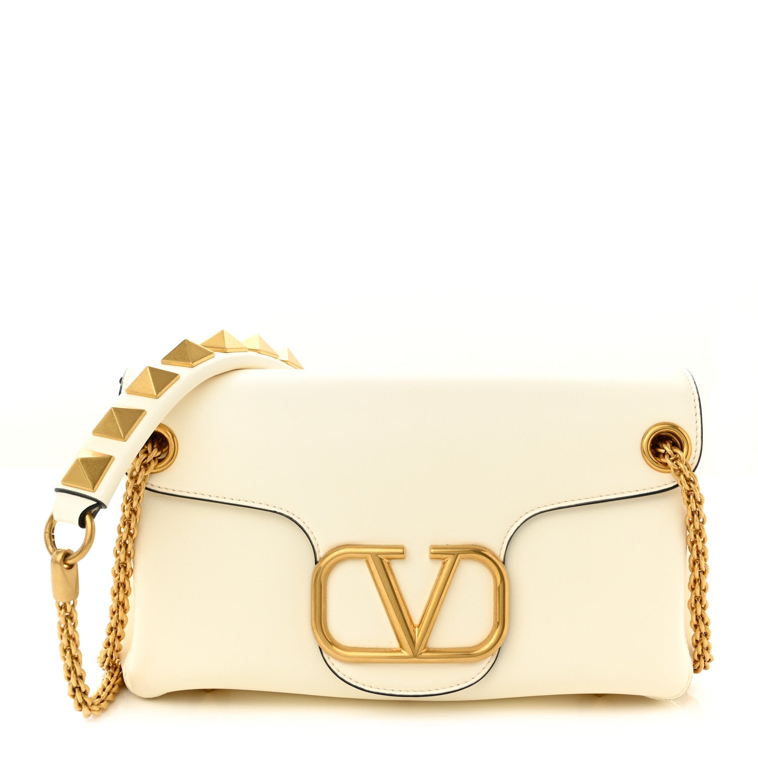 Valentino Garavani Nappa Stud Sign Shoulder Bag Ivory 1 of 9
