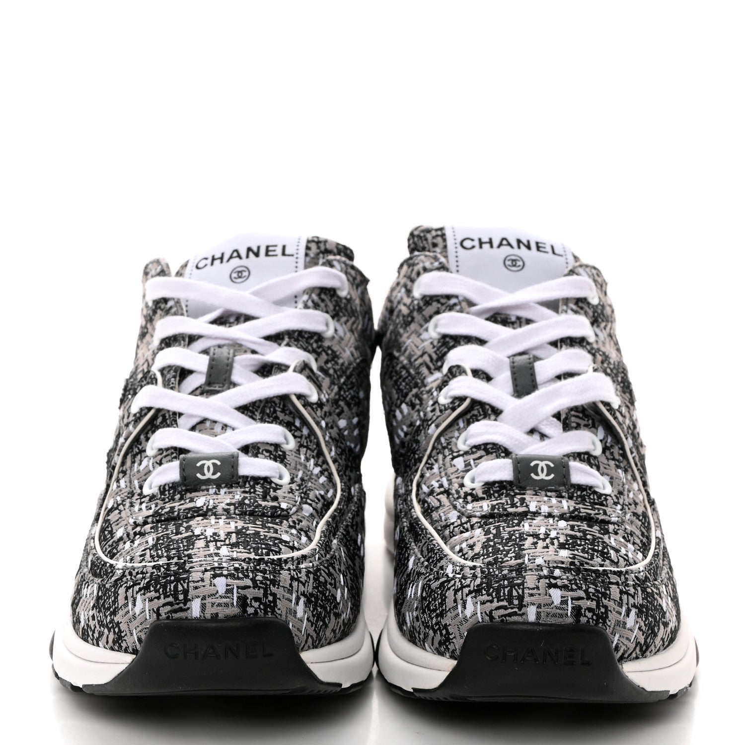 Chanel Tweed CC Sneakers 40.5 Grey Black 2 of 8