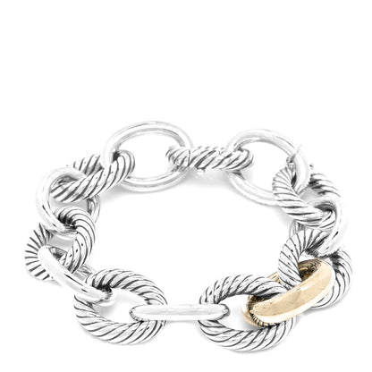 David Yurman Sterling Silver 18K Yellow Gold 19mm Extra Large Oval Link Bracelet 1 of 5