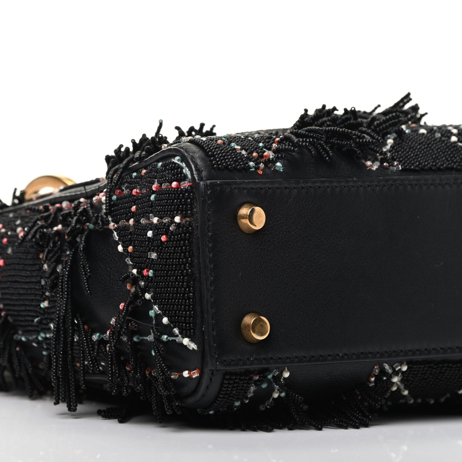 Christian Dior Lambskin Beaded Fringe Mini Lady Dior Black Multicolor 9 of 10