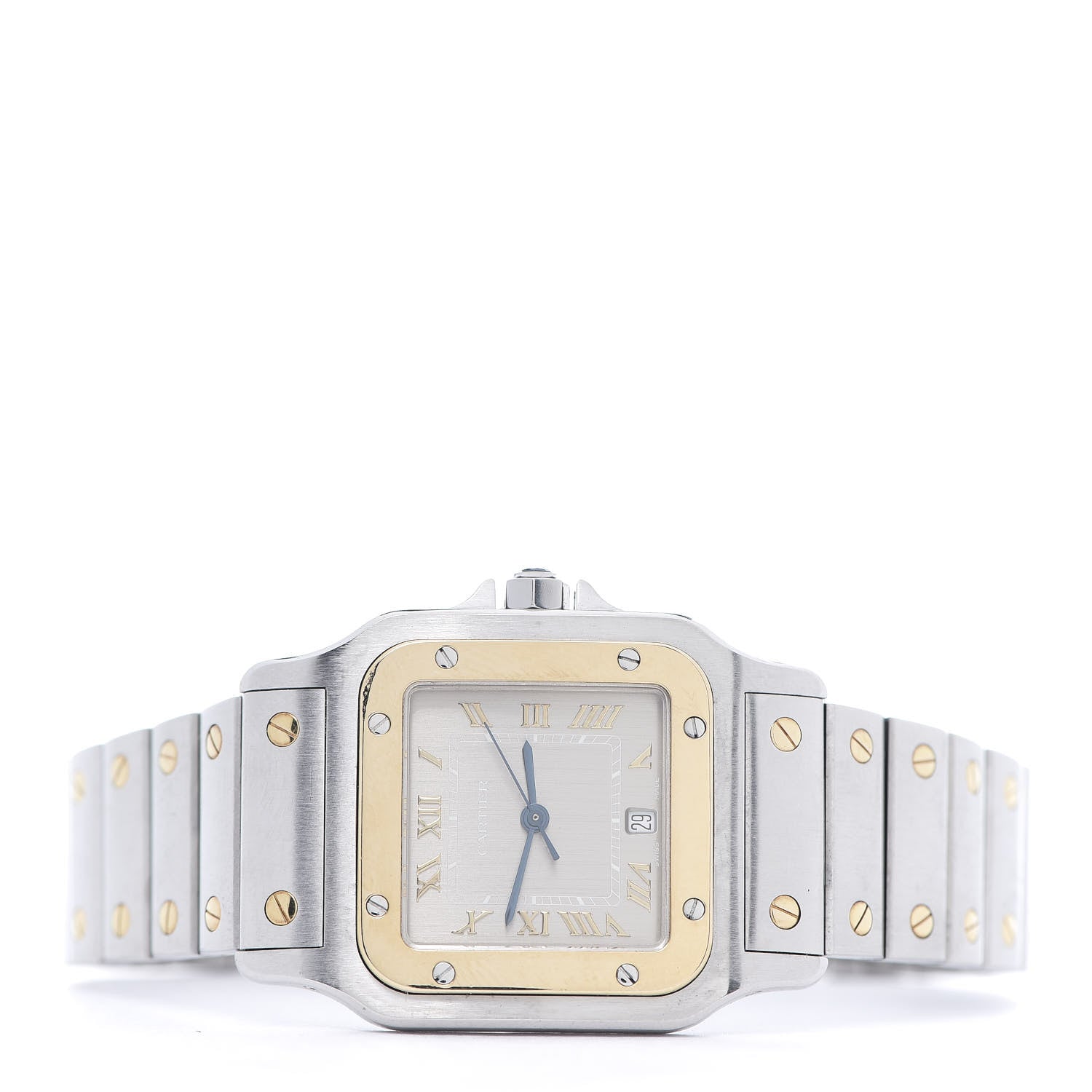 Cartier Stainless Steel 18K Yellow Gold 29mm Santos De Cartier Galbee Quartz Watch Silver 3 of 6