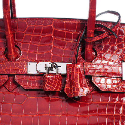Hermes Shiny Porosus Crocodile Birkin 35 Rouge H 11 of 19
