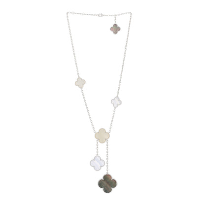 Van Cleef & Arpels 18K White Gold Mother of Pearl Chalcedony 6 Motifs Magic Alhambra Necklace 2 of 4