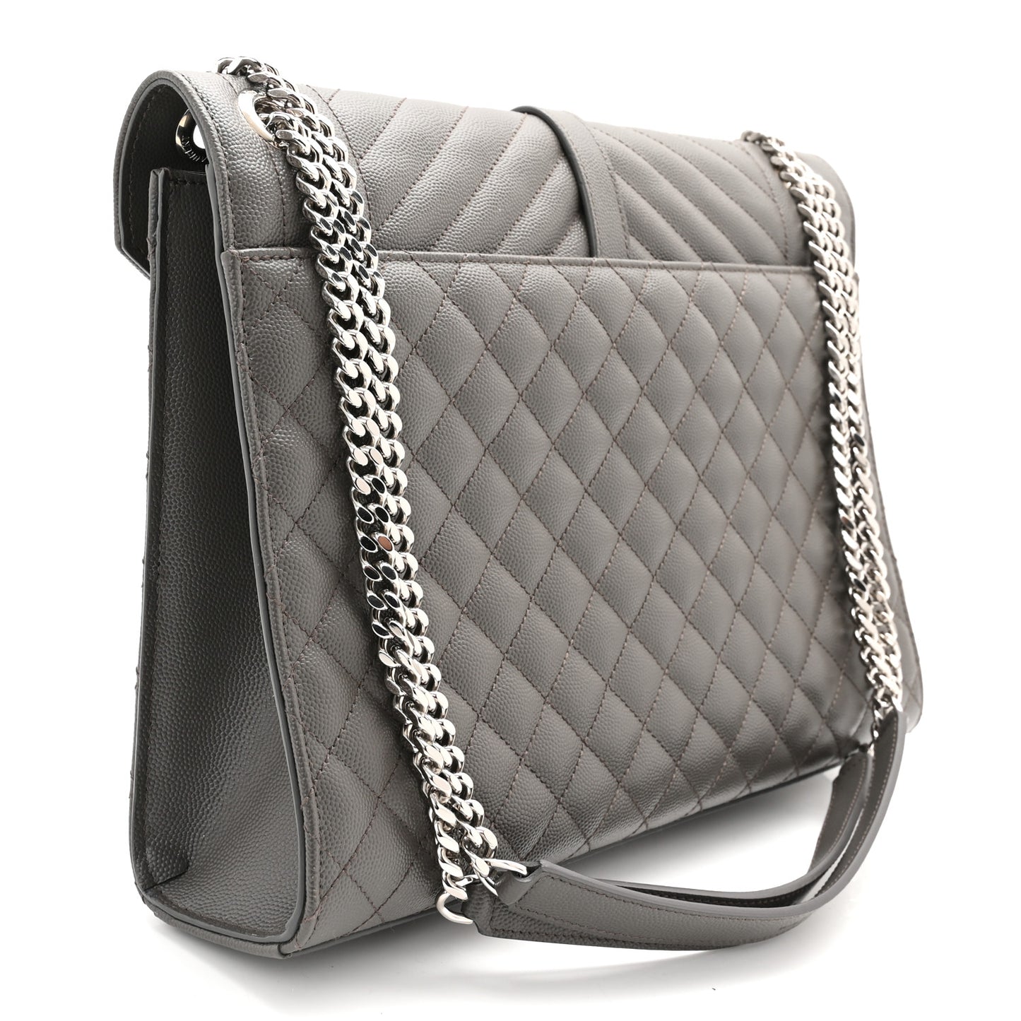 Grain De Poudre Textured Mixed Matelasse Triquilt Large Monogram Satchel Asphalt