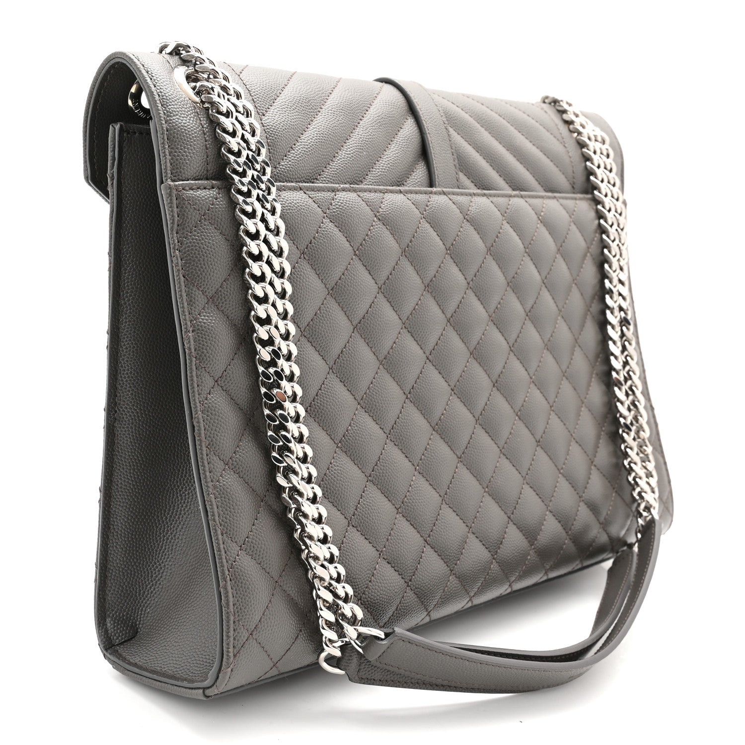 Saint Laurent Grain De Poudre Textured Mixed Matelasse Triquilt Large Monogram Satchel Asphalt 2 of 10
