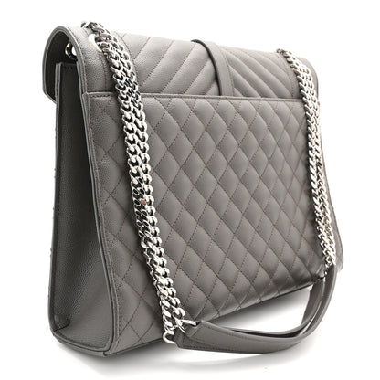 Saint Laurent Grain De Poudre Textured Mixed Matelasse Triquilt Large Monogram Satchel Asphalt 2 of 10