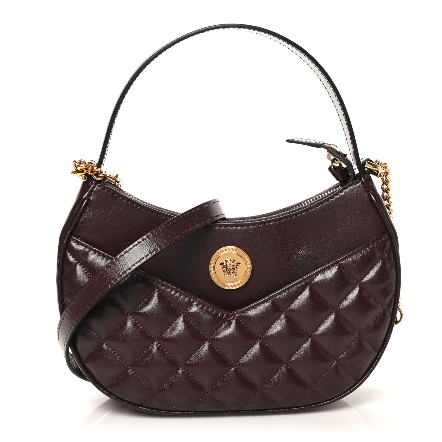 Versace Nappa Quilted Medusa Shoulder Bag Burgundy 1 of 9