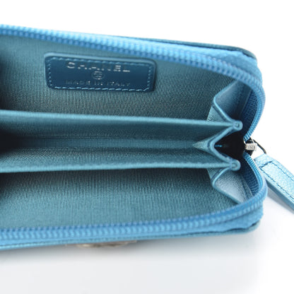 Chanel Metallic Caviar Quilted Boy Zip Around Coin Purse Wallet Turquoise 5 of 7