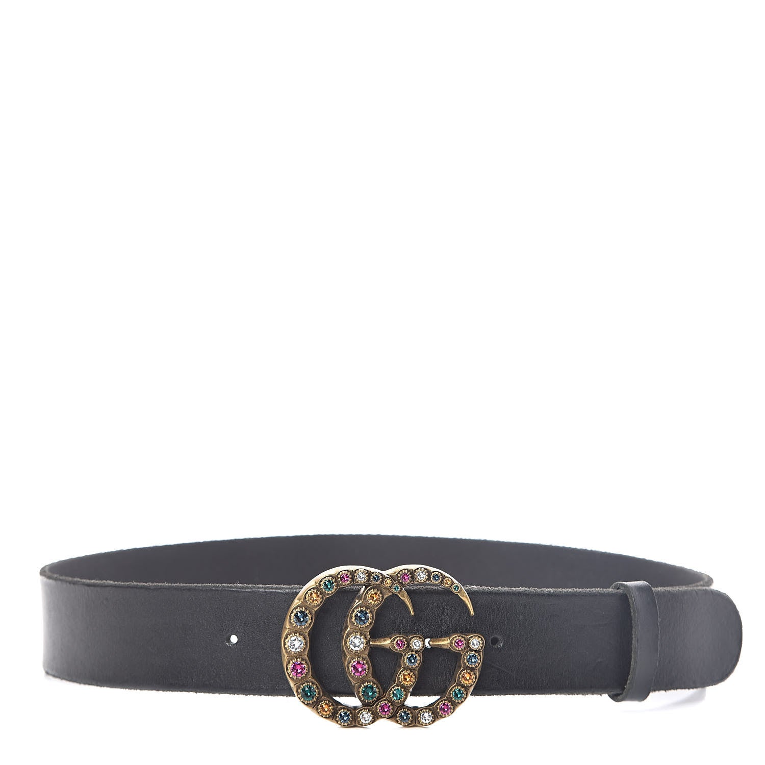 Gucci Calfskin Crystal Double G Belt 85 34 Black Multicolor 1 of 6
