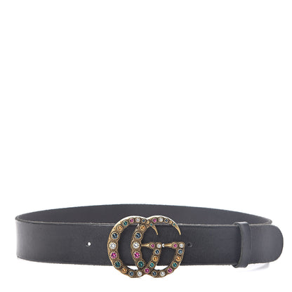 Gucci Calfskin Crystal Double G Belt 85 34 Black Multicolor 1 of 6