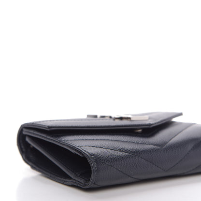 Saint Laurent Grain De Poudre Matelasse Chevron Small Monogram Envelope Wallet Navy 6 of 10