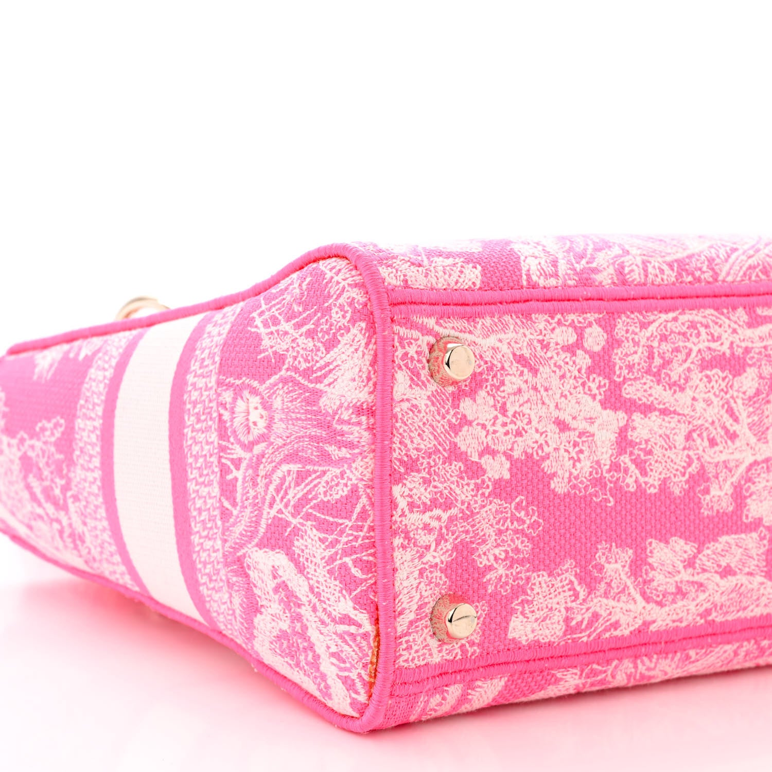 Christian Dior Canvas Toile De Jouy Reverse Embroidered Medium Lady D-Lite Fluorescent Pink 9 of 11