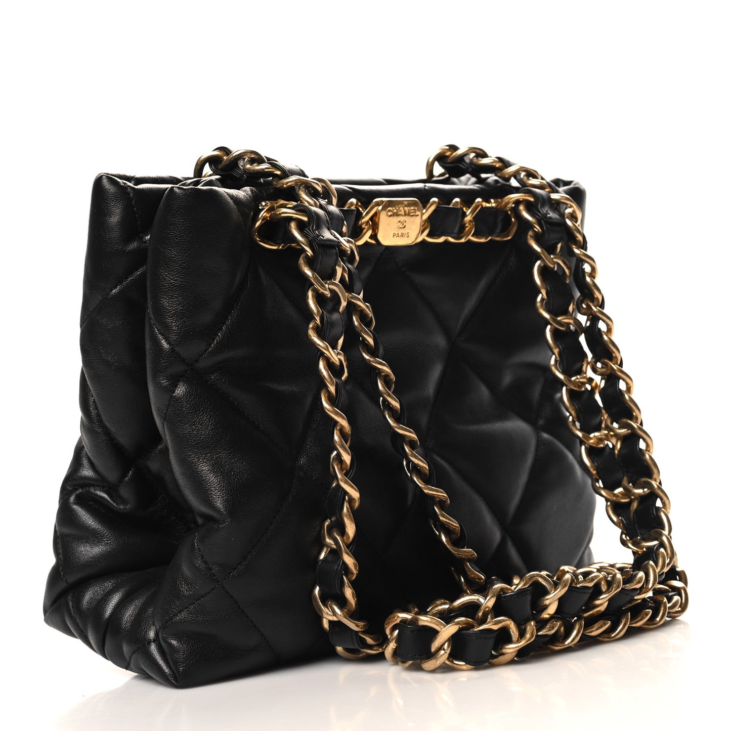 Lambskin Quilted Small Shopping Bag Black