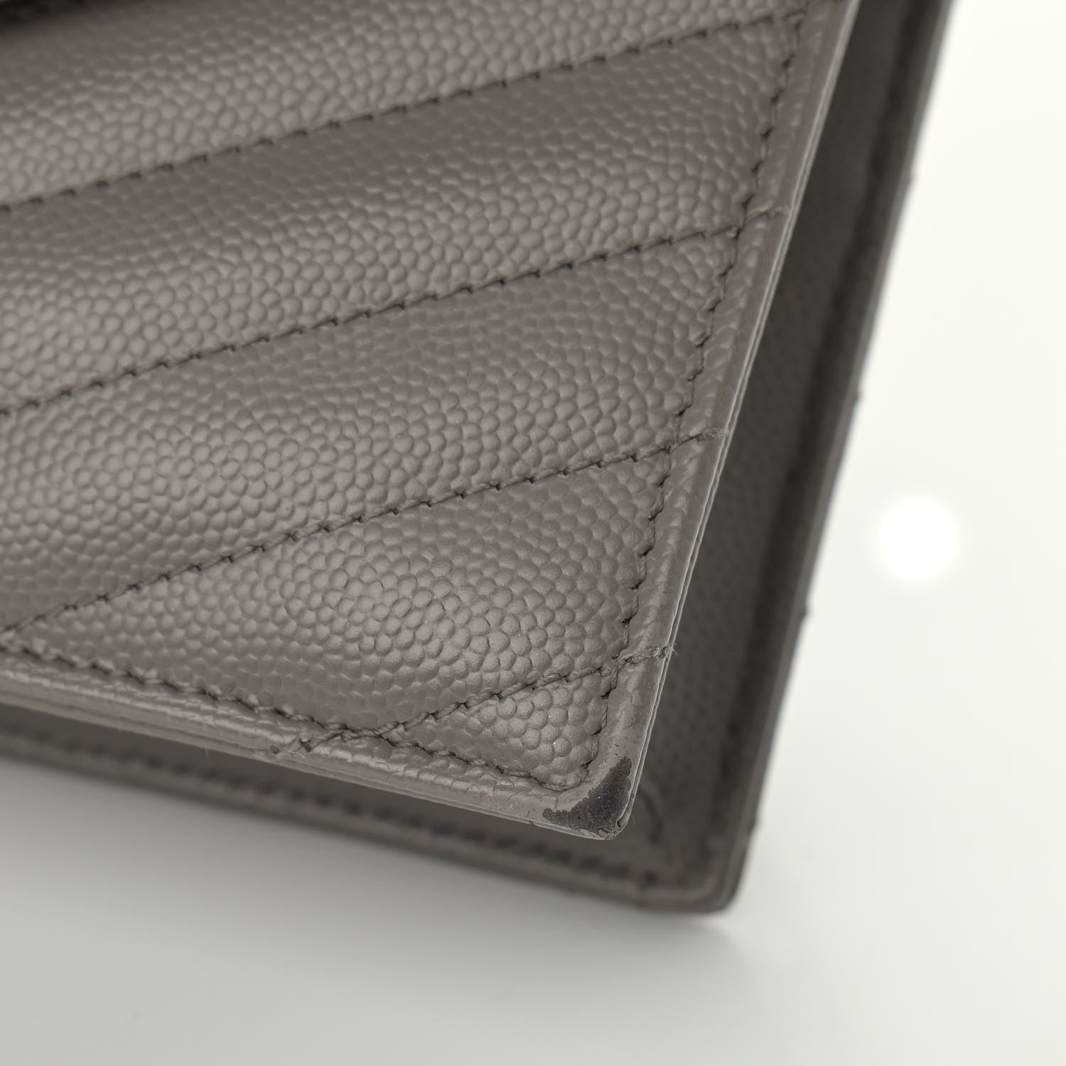 Saint Laurent Grain De Poudre Matelasse Chevron Monogram Envelope Chain Wallet Coal 9 of 15