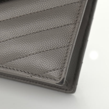 Saint Laurent Grain De Poudre Matelasse Chevron Monogram Envelope Chain Wallet Coal 9 of 15