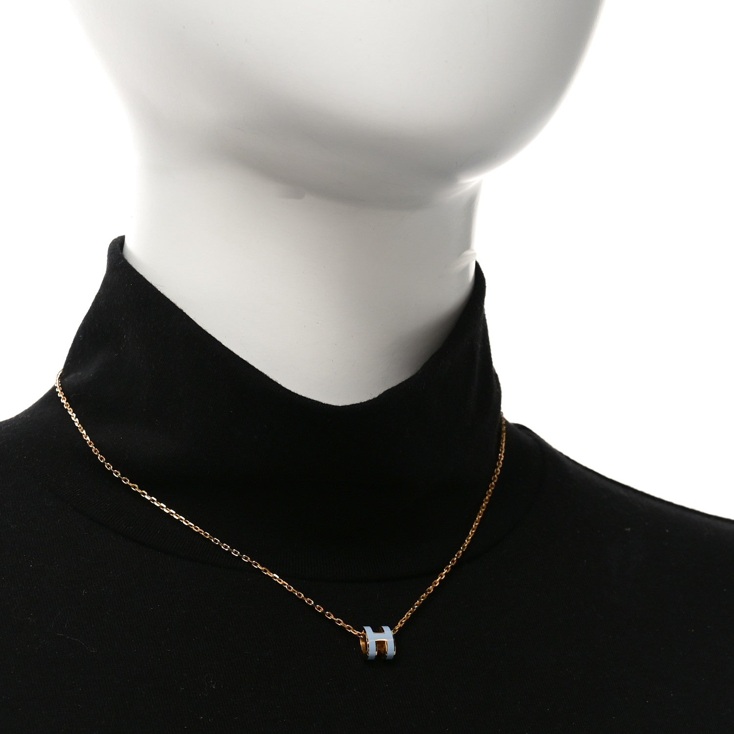 Hermes Lacquered Rose Gold Mini Pop H Pendant Necklace Bleu Zephyr 2 of 4