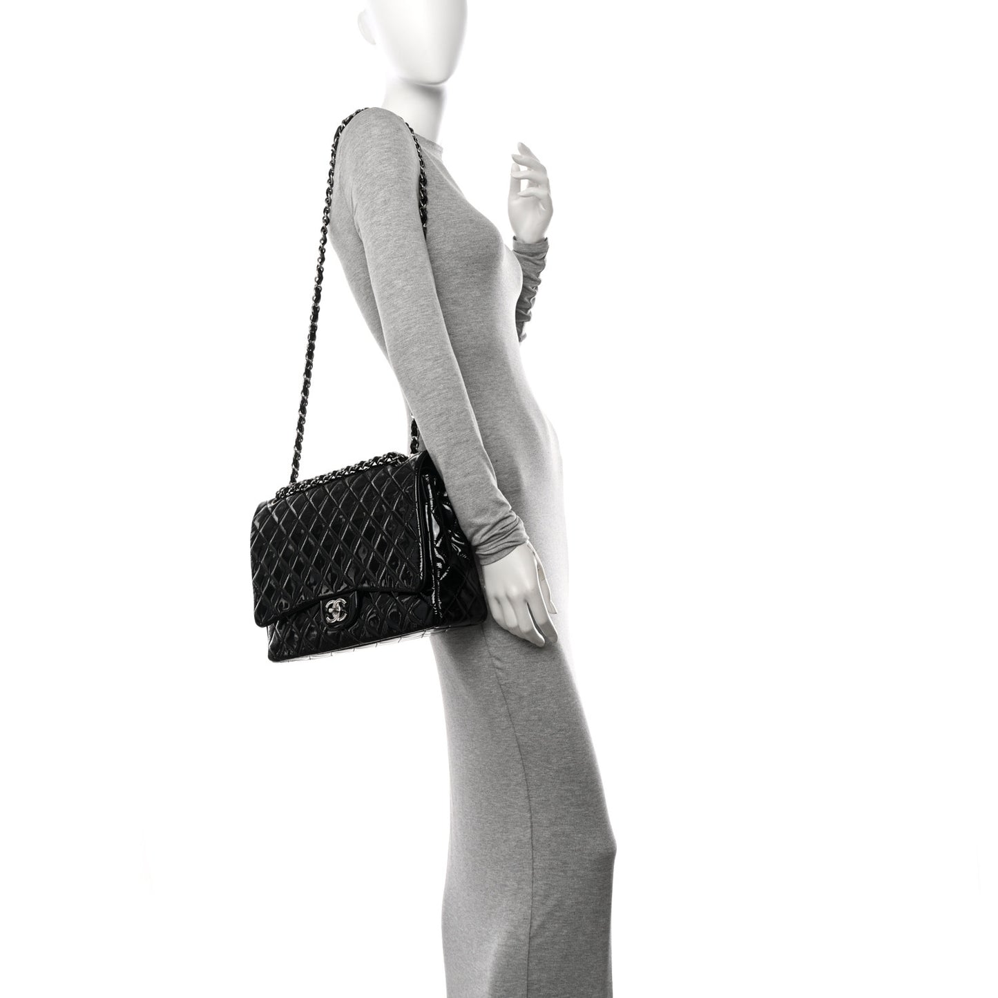 Patent Quilted Maxi Double Flap Black