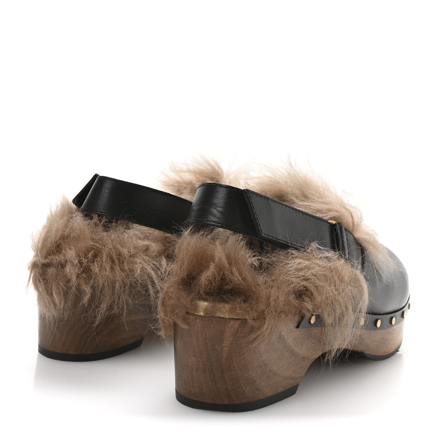Calfskin Fur Horsebit Amstel Slingback Clogs 40 Black Naturale