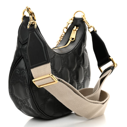 Gucci Calfskin GG Matelasse Small Hobo Shoulder Bag Black Natural 3 of 10