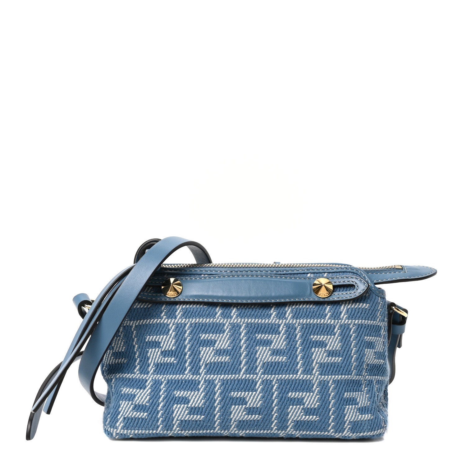 Fendi Denim Jacquard FF Effect Vitello Grace Soft Mini By The Way Boston Blue White 1 of 10