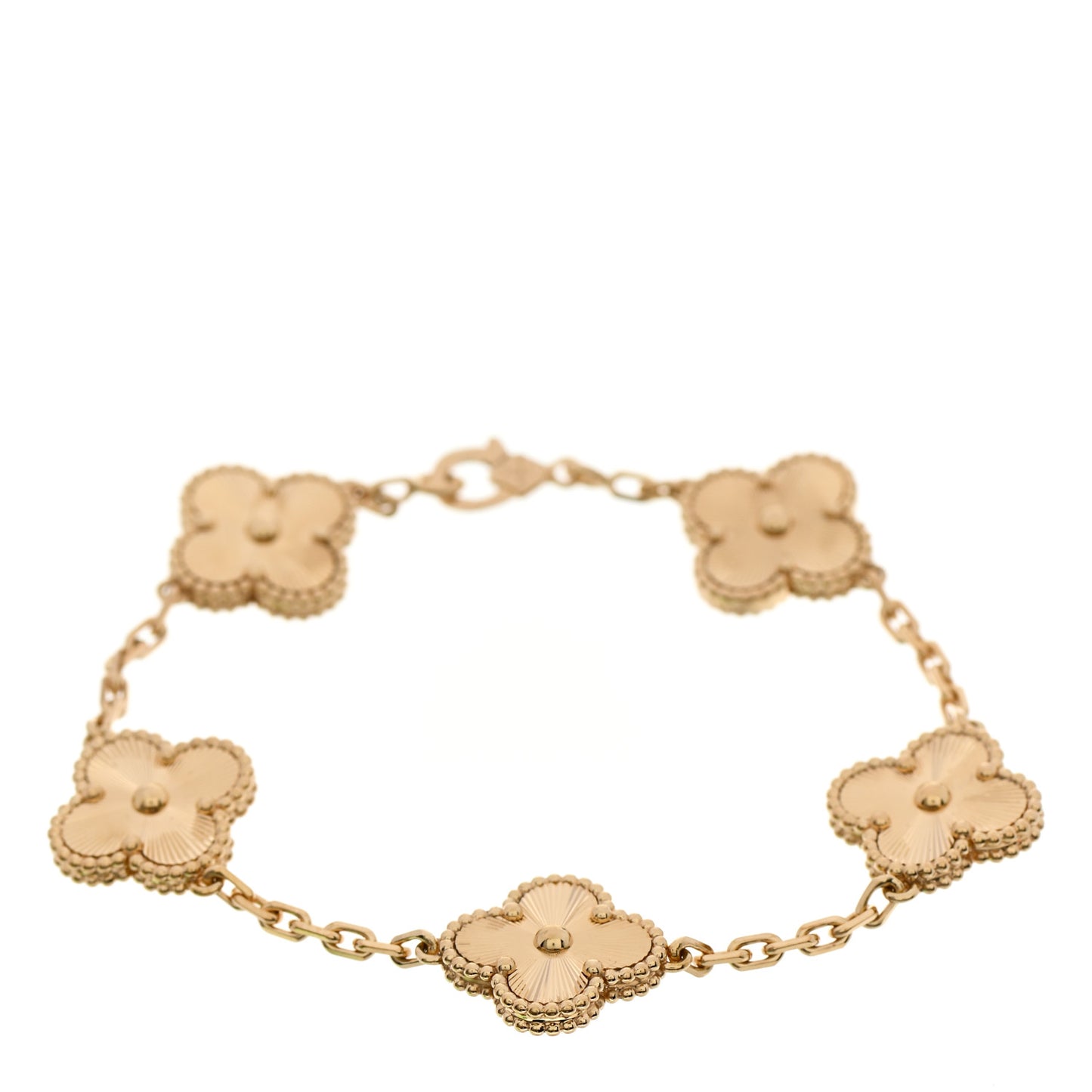 18K Yellow Gold 5 Motifs Guilloche Vintage Alhambra Bracelet