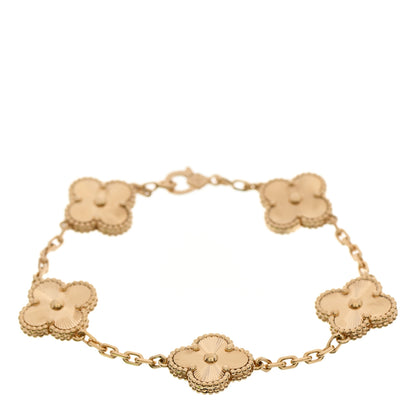 Van Cleef & Arpels 18K Yellow Gold 5 Motifs Guilloche Vintage Alhambra Bracelet 1 of 6