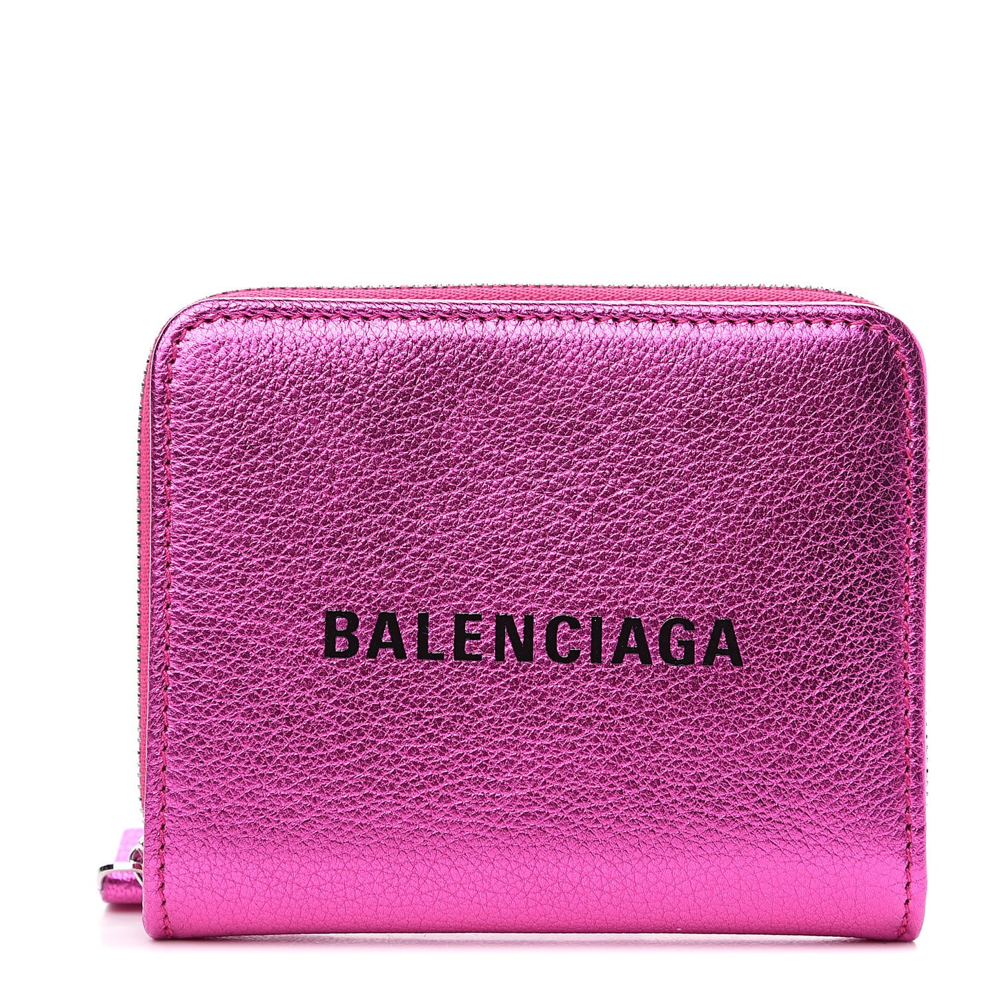 Metallic Goatskin Logo Everyday Multi Zip Wallet Rose Fuchsia Black