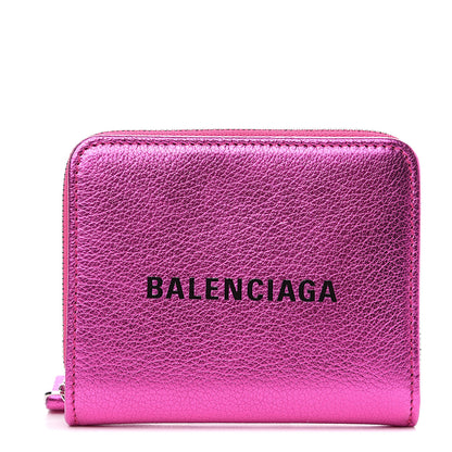 Balenciaga Metallic Goatskin Logo Everyday Multi Zip Wallet Rose Fuchsia Black 1 of 7