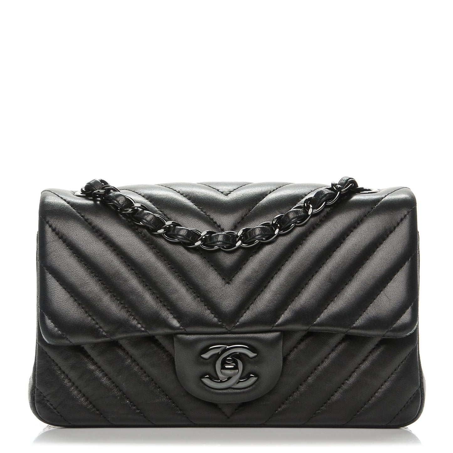 Lambskin Chevron Quilted Mini Rectangular Flap So Black